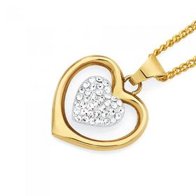 9ct-Gold-Crystal-Double-Heart-Pendant on sale