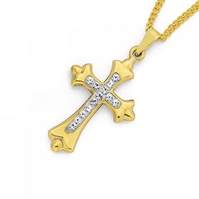 9ct+Crystal+Cross+Pendant