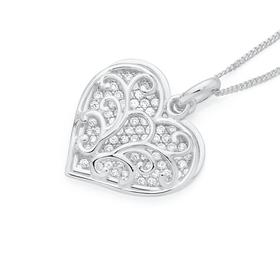 Silver-CZ-Filigree-Heart-Pendant on sale