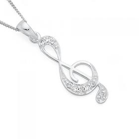 Silver-Cubic-Zirconia-Treble-Clef-Musical-Pendant on sale