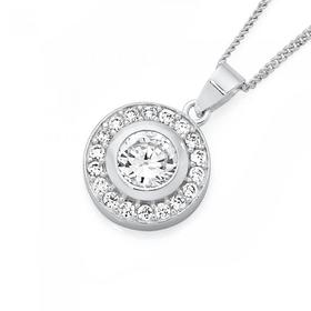 Silver+Round+Cubic+Zirconia+Pendant