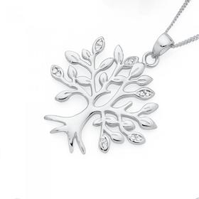 Silver+Cubic+Zirconia+Tree+Of+Life+Pendant