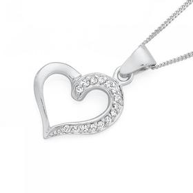 Silver-Cubic-Zirconia-Open-Side-Heart-Pendant on sale