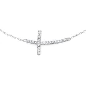 Silver+Cubic+Zirconia+Side+Cross+Necklet