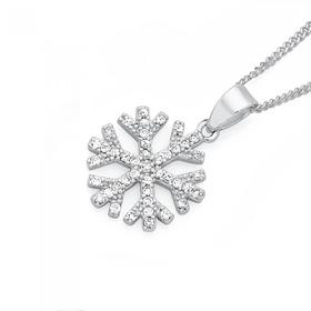 Silver+Small+Cubic+Zirconia+Snowflake+Pendant