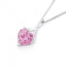 Silver+Pink+Cubic+Zirconia+Heart+Wishbone+Pendant