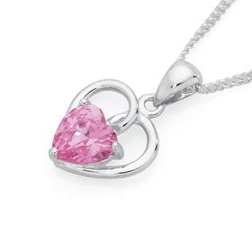Silver+Small+Pink+Cubic+Zirconia+Open+Heart+Pendant