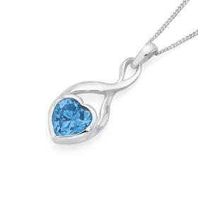 Silver+Blue+Cubic+Zirconia+Twist+Heart+Pendant