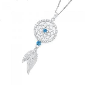 Silver-Aqua-White-Cubic-Zirconia-Dreamcatcher-Pendant on sale