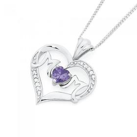Silver+Purple+CZ+Mum+Heart+Pendant