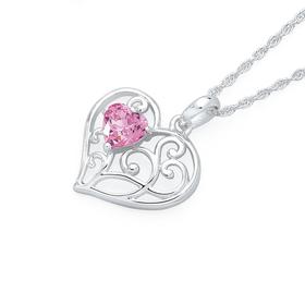 Silver-Pink-CZ-Heart-Pendant on sale