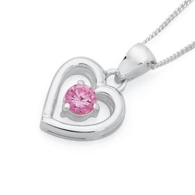 Silver+Pink+Cubic+Zirconia+Open+Heart+Pendant