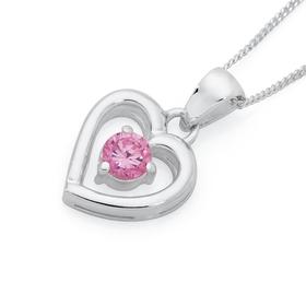 Silver-Pink-Cubic-Zirconia-Open-Heart-Pendant on sale