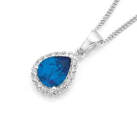 Silver-London-Blue-CZ-Pear-Shape-Cluster-Pendant on sale