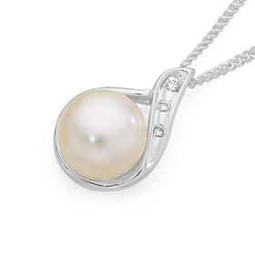 Silver+Fresh+Water+Pearl+%26amp%3B+Cubic+Zirconia+Pendant