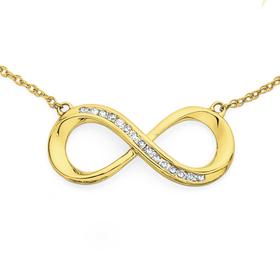 9ct+Gold+Diamond+Infinity+Necklace