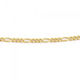 9ct+Gold+Solid+45cm+3%2B1+Figaro+Chain