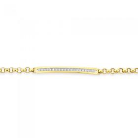 9ct+Gold+Diamond+I.D+Belcher+Bracelet