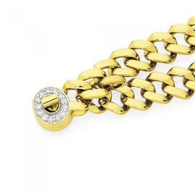 9ct+Gold+18.5cm+Square+Curb+Diamond+Turn+lock+Bracelet