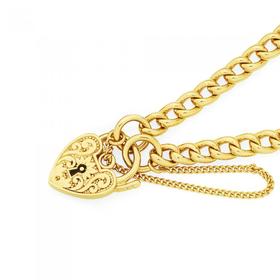 9ct-Gold-19cm-Curb-Filigree-Padlock-Bracelet on sale