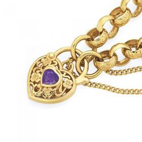 9ct-Gold-Solid-Belcher-Amethyst-Padlock-Bracelet on sale