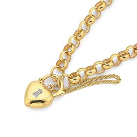 9ct+Gold+19cm+Solid+Belcher+Diamond+Padlock+Bracelet