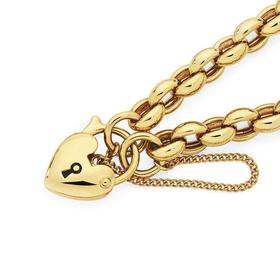 9ct+Gold+19cm+Solid+Oval+Belcher+Padlock+Bracelet