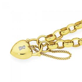 9ct+Gold+19cm+Bel+Diamond+Padlock+Bracelet