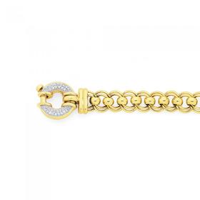 9ct+Gold+19cm+Rollo+Diamond+Bolt+Ring+Bracelet