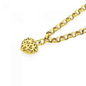 9ct+Gold+19cm+Hollow+Belcher+Bracelet+with+Heart
