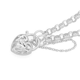 Silver-Cubic-Zirconia-Scroll-Padlock-Belcher-Bracelet on sale