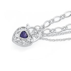 Silver+19cm+1%2B1+Figaro+Amethyst+Padlock+Bracelet