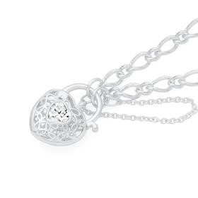 Silver+CZ+Filigree+Heart+Padlock