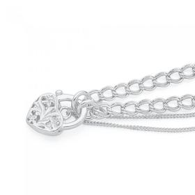 Silver-19cm-Double-Curb-Padlock-Bracelet on sale
