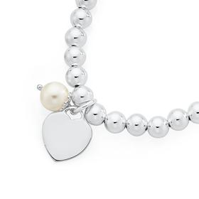 Silver-Heart-with-Simulated-Pearl-Stretch-Ball-Bracelet on sale