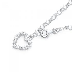 Sterling+Silver+Cubic+Zirconia+Heart+Belcher+Bracelet