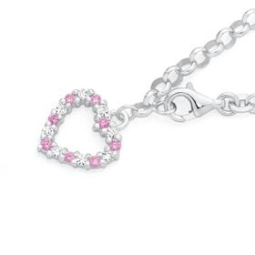 Silver+Pink+%26amp%3B+White+Cubic+Zirconia+Heart+Belcher+Bracelet