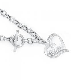 Silver+19cm+Cubic+Zirconia+Mum+Heart+Belcher+Bracelet