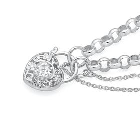 Silver-Cubic-Zirconia-Filigree-Padlock-Belcher-Bracelet on sale