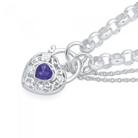 Silver-19cm-Belcher-Amethyst-Filigree-Padlock-Bracelet on sale