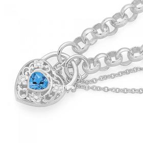 Silver-Blue-Topaz-Filigree-Padlock-Belcher-Bracelet on sale