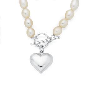 Silver-Fresh-Water-Pearl-Puff-Heart-Fob-Bracelet on sale