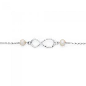 Silver+2+Cultured+Freshwater+Pearl+Infinity+Bracelet