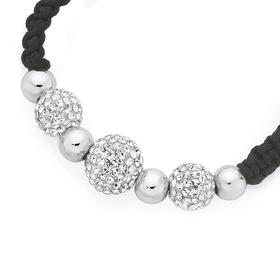 Silver-White-Crystal-Ball-Black-Cord-Bracelet on sale