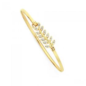 9ct-Gold-Two-Tone-60mm-Leaf-Bangle on sale