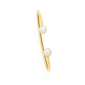 9ct+Gold+on+Silver+Cultured+Fresh+Water+Pearl+Flex+Bangle