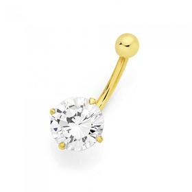 9ct+Gold+Cubic+Zirconia+Belly+Bar