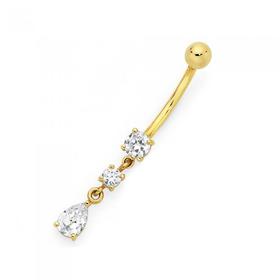 9ct-Gold-CZ-Tear-Drop-Belly-Bar on sale