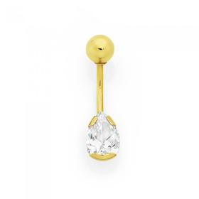9ct-Gold-CZ-Pear-Belly-Bar on sale