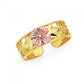 9ct+Two+Tone+Flower+Toe+Ring